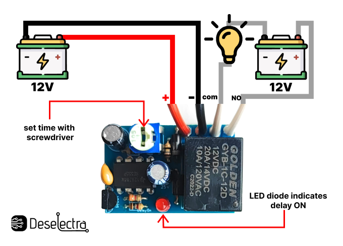 Wiring diagram - DRL mini timer switch time relay 1 to 20 sec kit 12V / 20A Delay ON car daylight